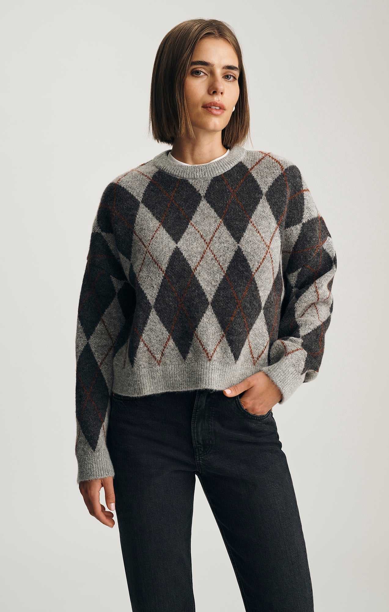 ARGYLE SWEATER IN MID GREY MELANGE