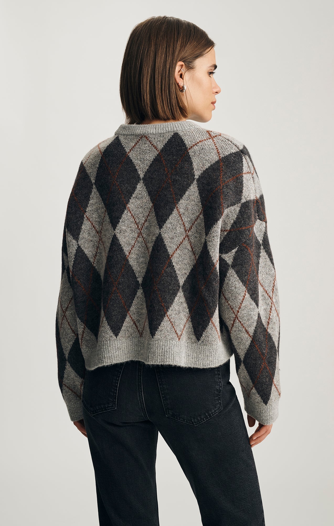 ARGYLE SWEATER IN MID GREY MELANGE