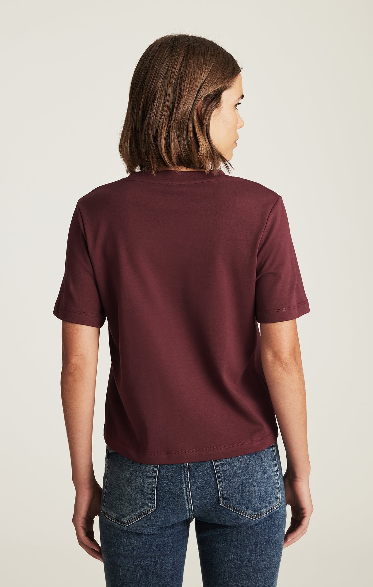 AUDREY INTERLOCK CREW NECK T-SHIRT IN WINDSOR WINE