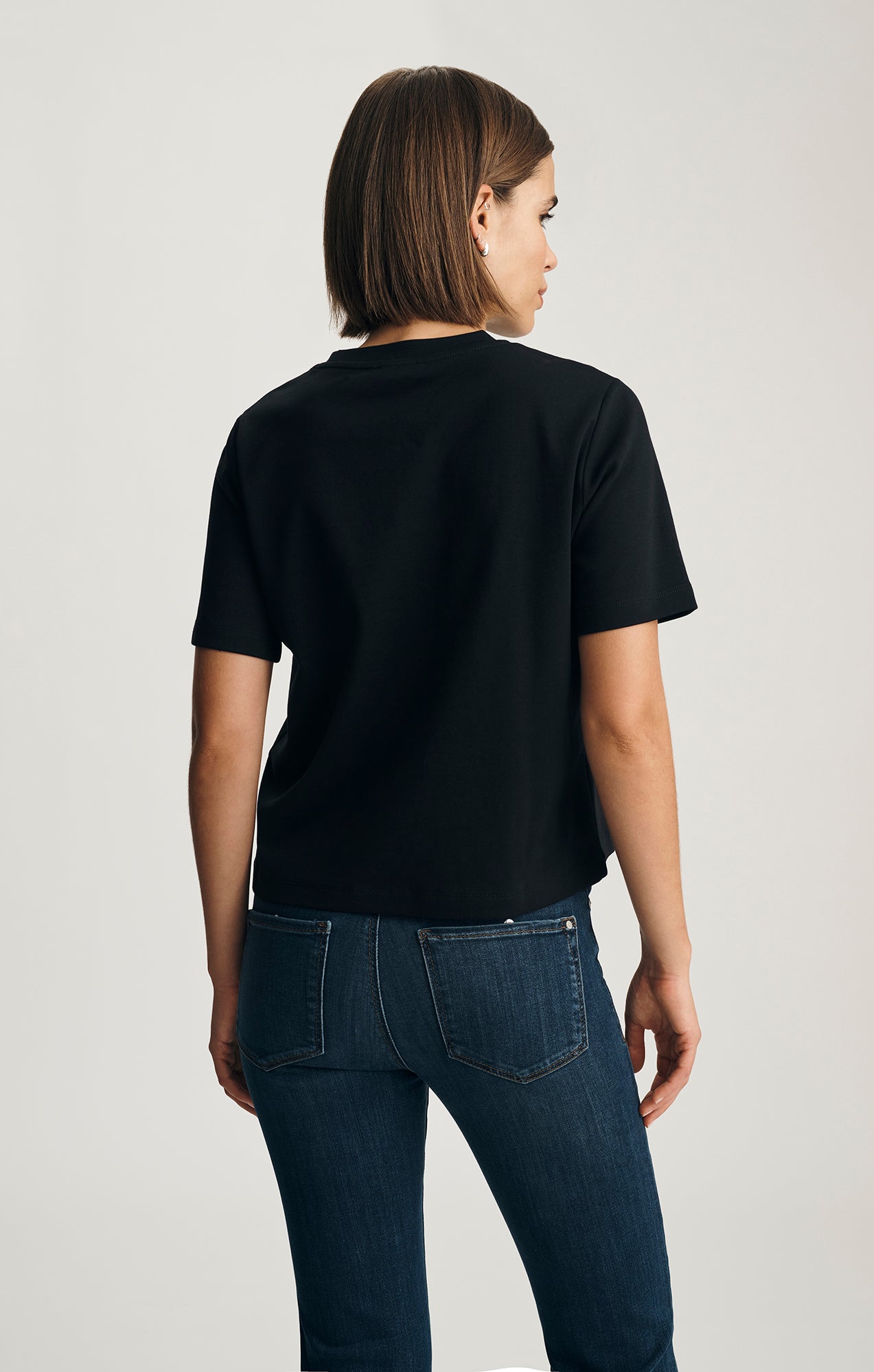 AUDREY INTERLOCK CREW NECK T-SHIRT IN BLACK